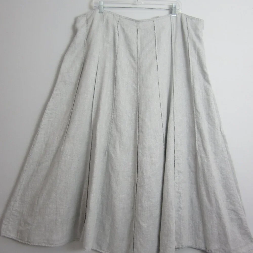 J Jill Womens Plus 22 Gray Silver Linen Metallic Panel Midi Flare Skirt Classic - Picture 12 of 13